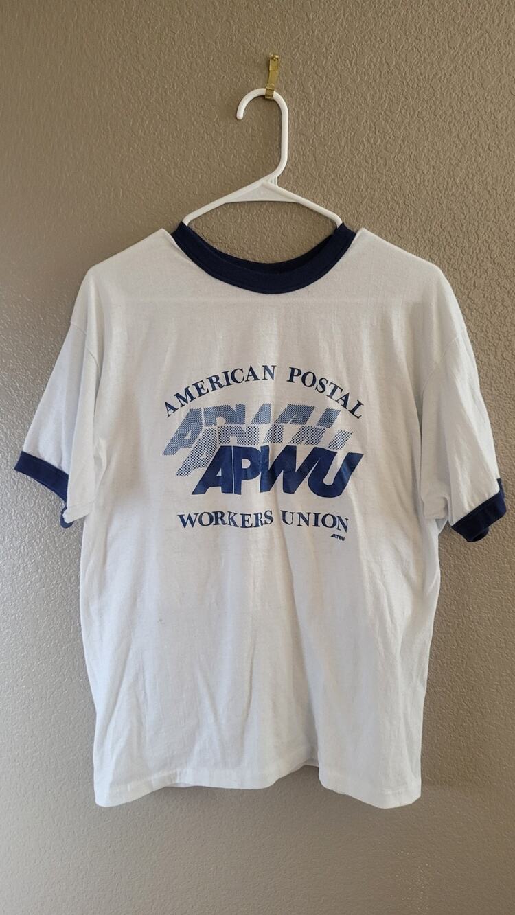 Vintage 1987 APWU Labor Day Parade Ringer Tee Hanes USA Made White Sz XL